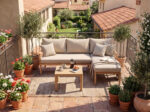 Modern Outdoor Chaise Sofa Set with Wood Grain Finish & Square Coffee Table 52551 - Image 5