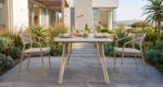 22790 outdoor dining set with sintered stone table and rope woven aluminum dining chairs