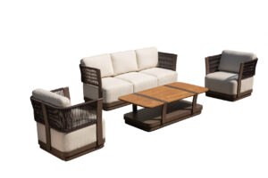 Outdoor sofa set with twisted rope weaving and comfortable cushions