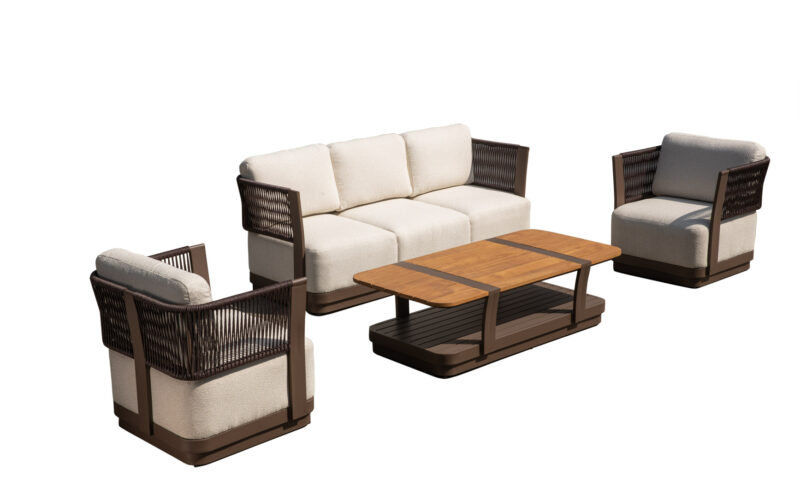 Outdoor sofa set with twisted rope weaving and comfortable cushions