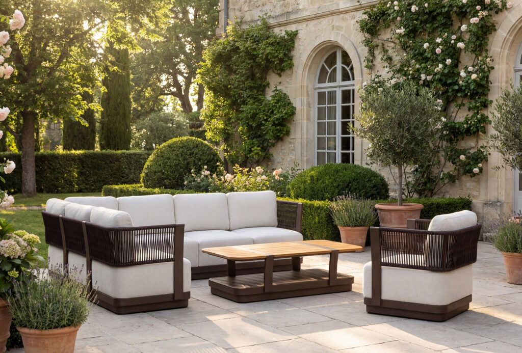 53774 outdoor rope sofa set with aluminum frame and deep cushions