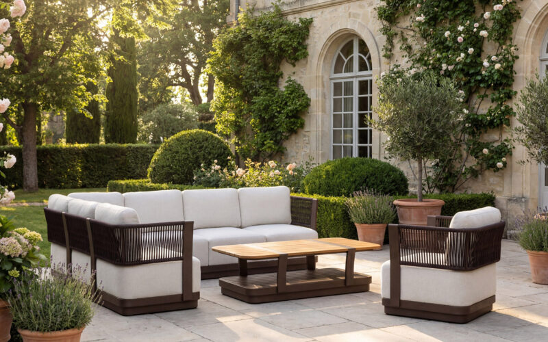 53774 outdoor rope sofa set with aluminum frame and deep cushions