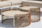 Outdoor rope woven sofa and travertine coffee table combination from 44230 collection