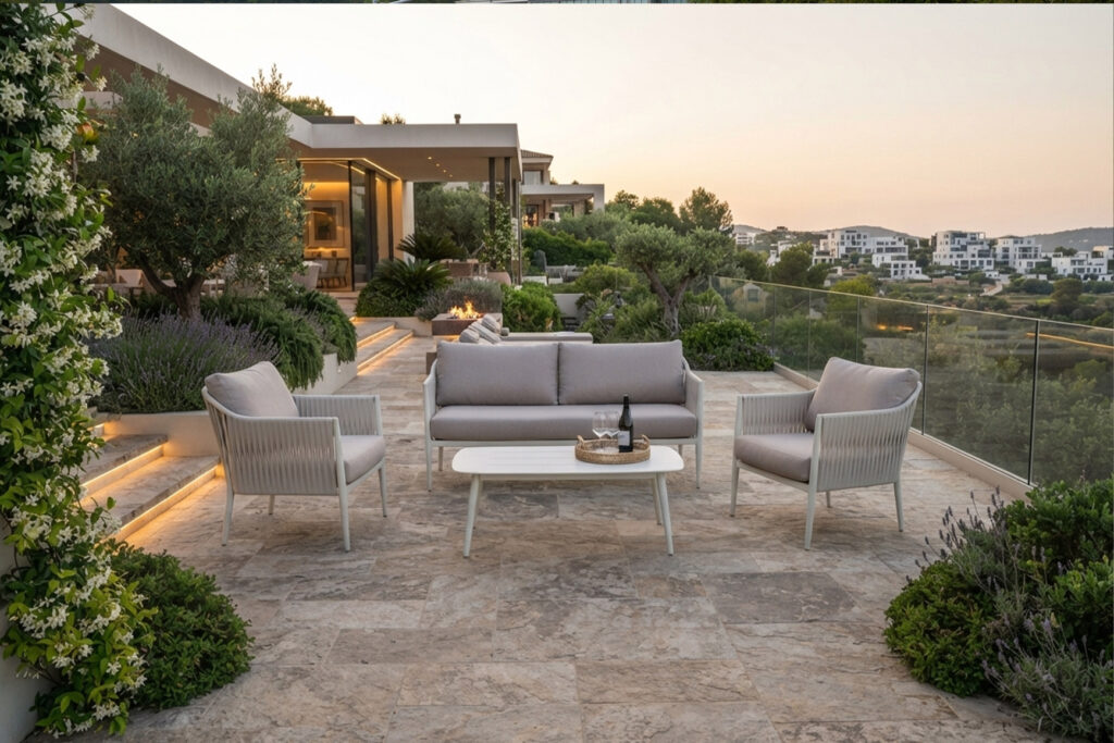 Wide PE wicker weaving texture outdoor sofa 43551