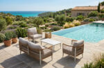 44221 rope woven outdoor lounge sofa set with aluminum frame