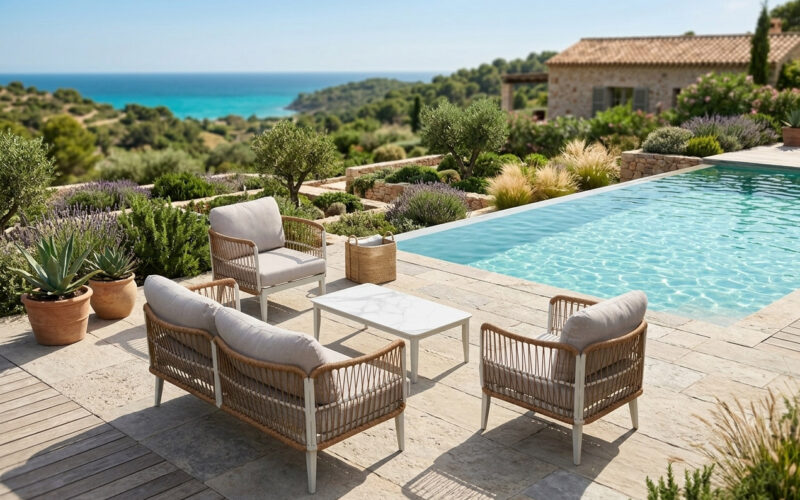 44221 rope woven outdoor lounge sofa set with aluminum frame
