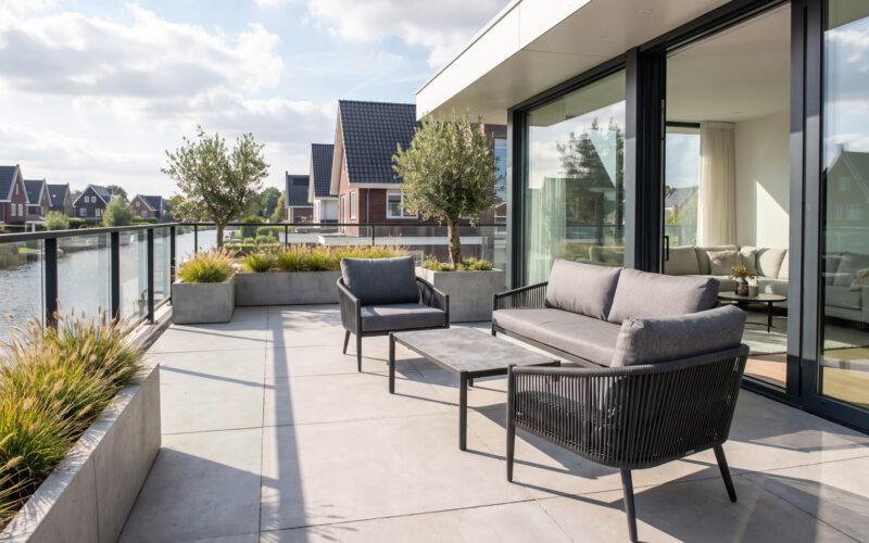 Modern rope woven aluminum outdoor sofa set with grey cushions