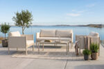 49331 Modern aluminum patio sofa with bouclé cushions
