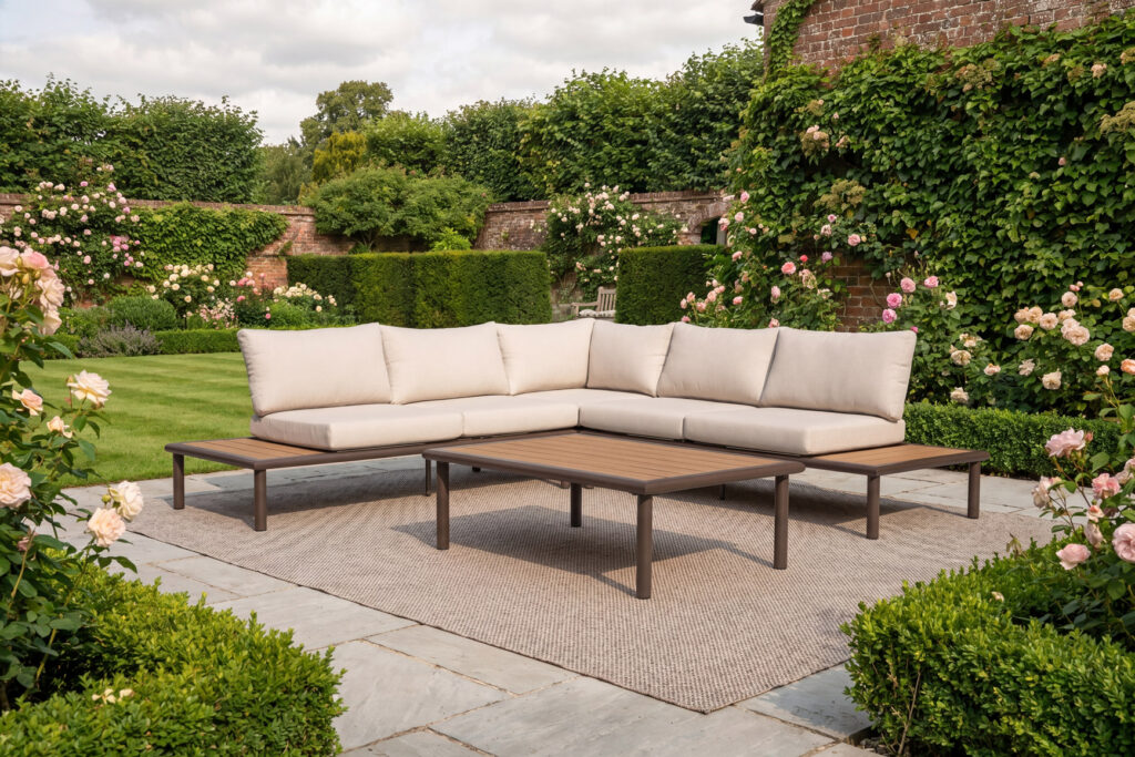 51660 outdoor modular sofa set with integrated polywood side table for modern garden lounge