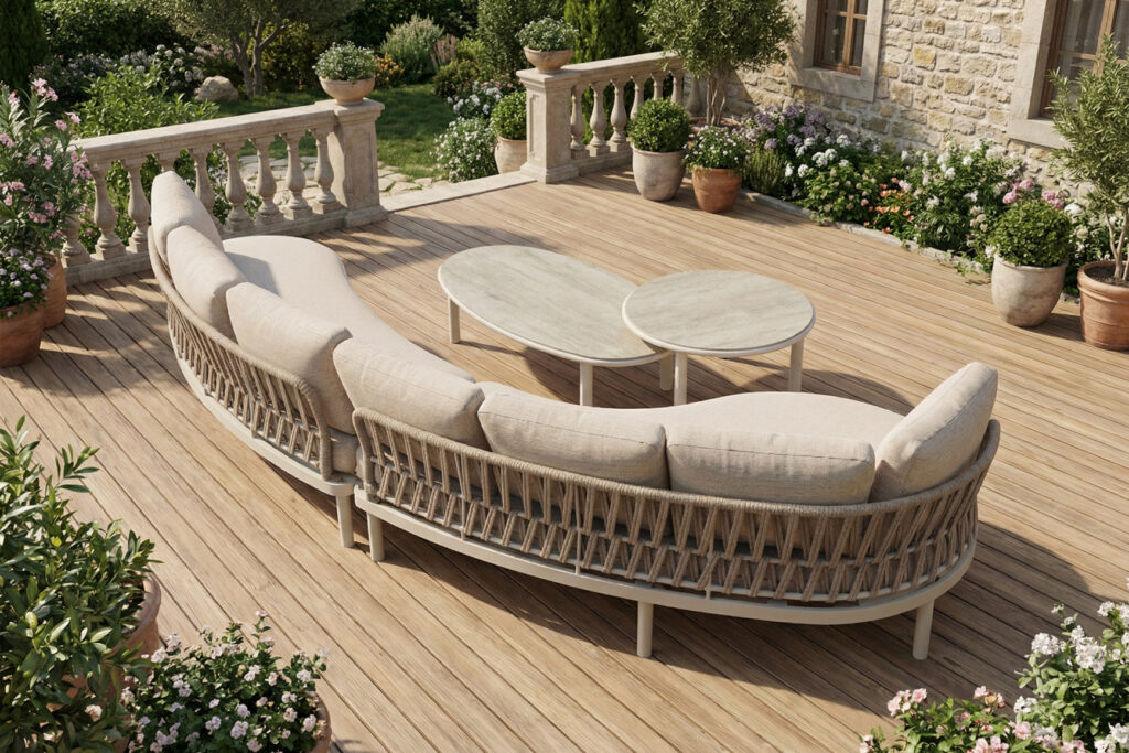 Handwoven outdoor sofa with aluminum frame for patio