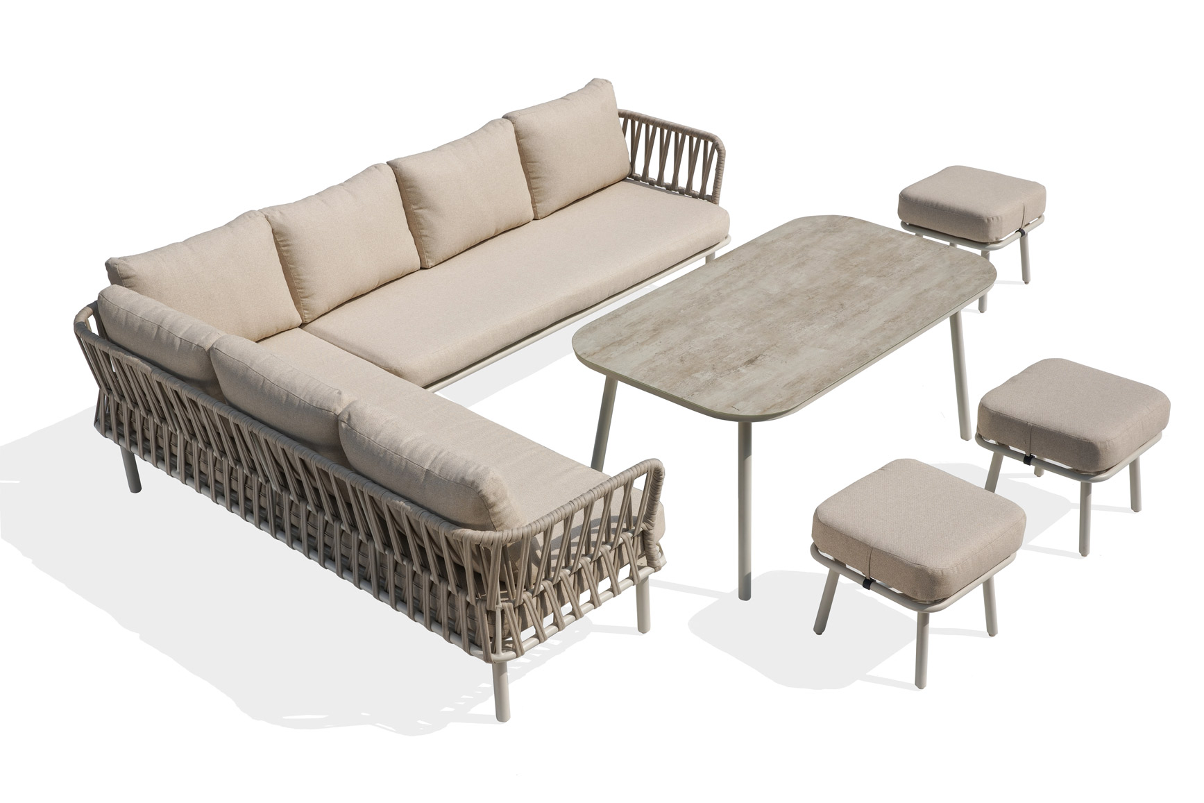 54203-rope-woven-outdoor-corner-sofa-set-with-aluminum-frame-s7 54203 Modern Outdoor Corner Sofa Set with Rope Weaving - Image 1