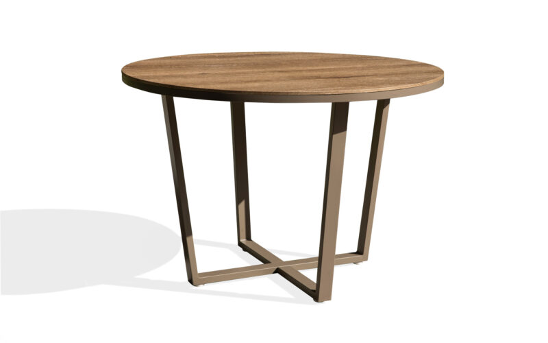 Round WPC outdoor dining table with aluminum cross base