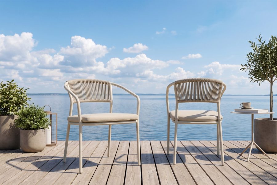 Outdoor dining chairs with aluminum frames for patios and gardens